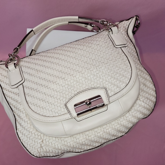 Coach Kristin bag, authentic woven white leather satchel with crossbody strap - Picture 12 of 14